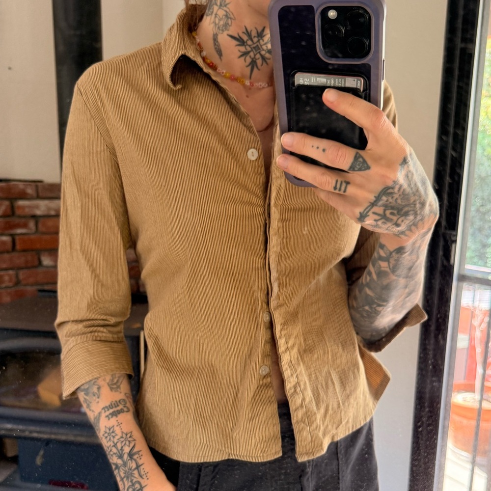 90s vintage 3/4 sleeve button up striped shirt